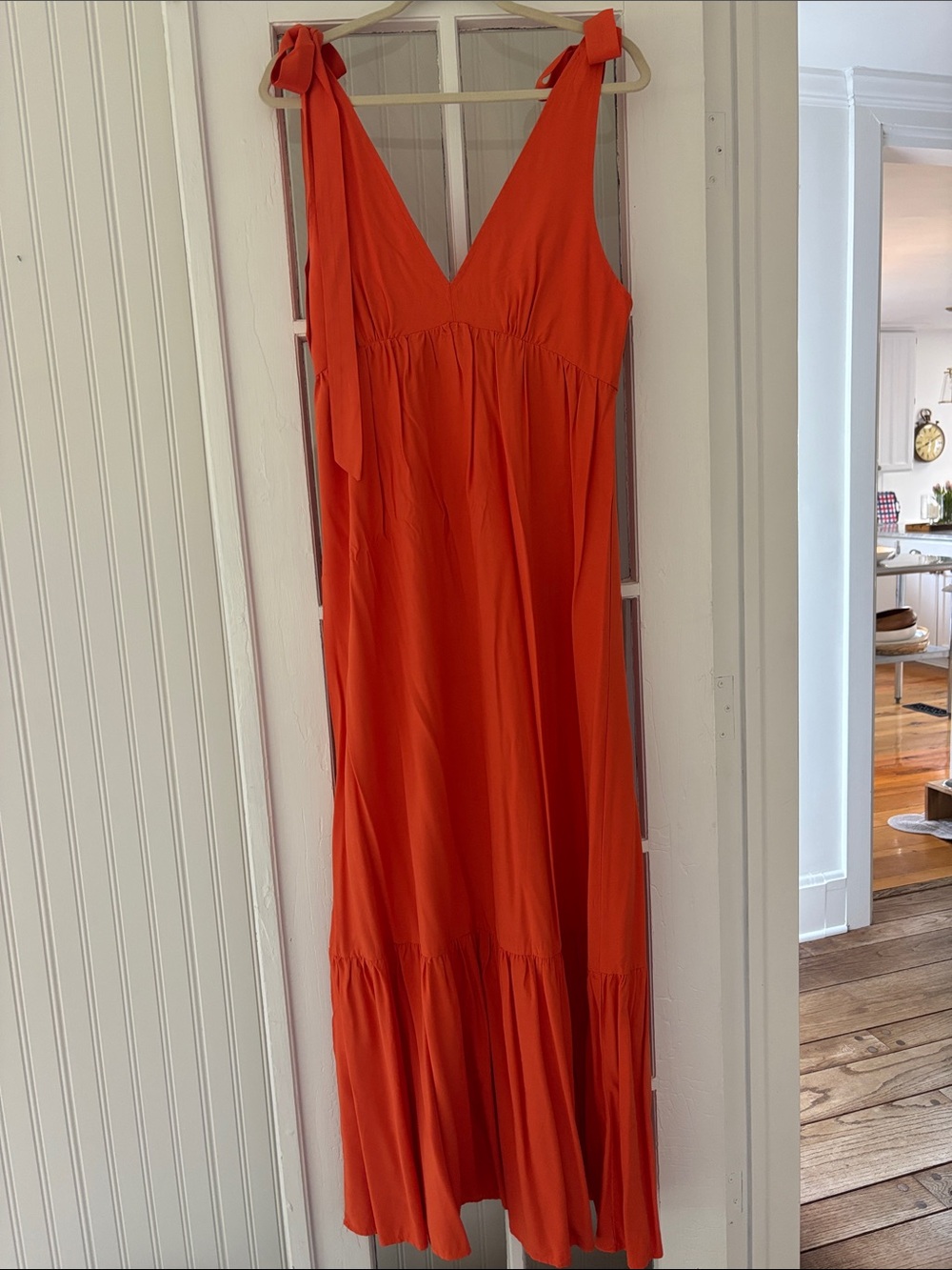 Tie-Shoulder V-Neck Maxi Dress - Orange